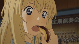 Kaori eats a doughnut